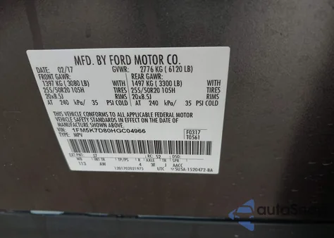 2017 Ford Explorer Xlt из США, поврежденный, VIN 1FM5K7D80HGC04966